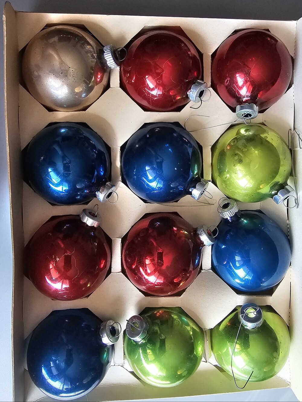 12 Vintage Multi-Colors Holly Glass ornaments